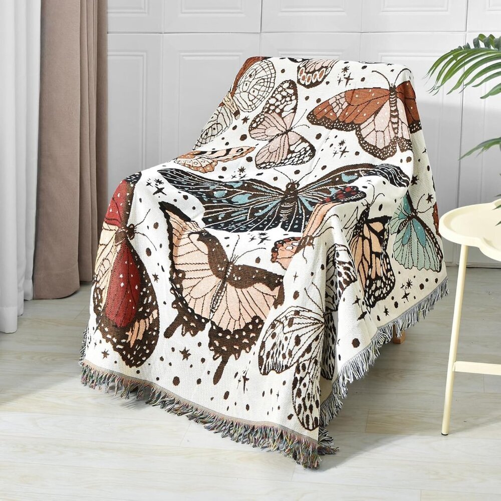 Boho Throw Blanket Reversible Cotton Bohemian Tapestry Hippie Room Decor Double